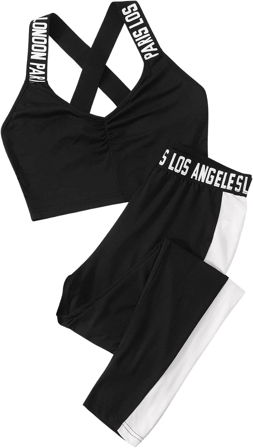 SHEIN Women's Striped Crop Tank Top and Leggings Tracksuit Set