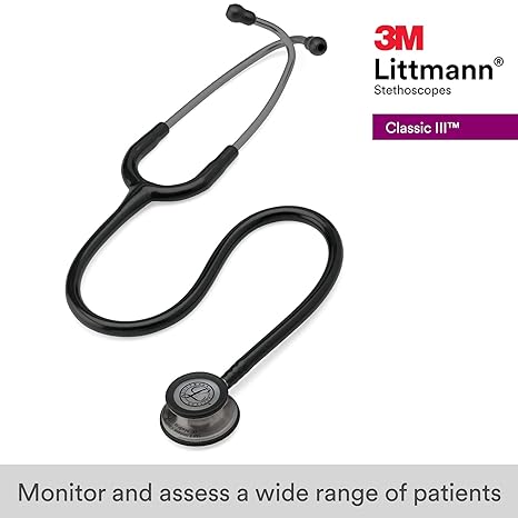 3M Littmann Classic III Monitoring Stethoscope, Smoke-Finish, Black Tube, 27 inch /