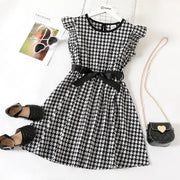 Pat Pat Kid Girl Houndstooth Flutter-sleeve Belted Dress, 7-8T +