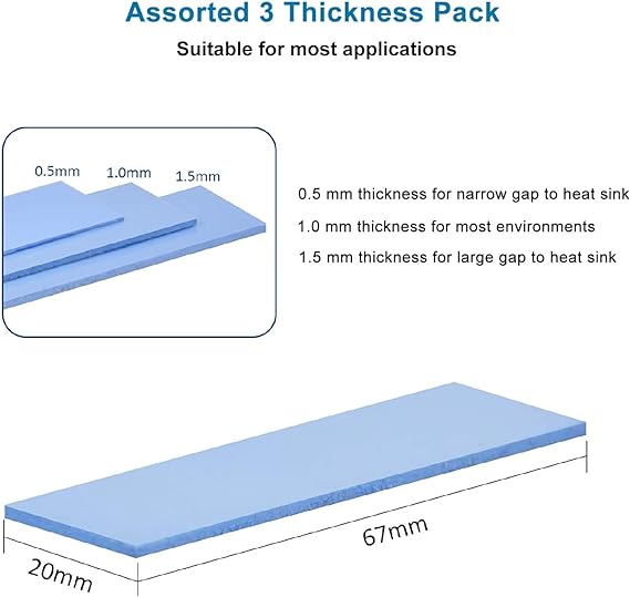 ADWITS 6 Pack Assorted Thickness 0.5 1.0 1.5 mm Thermal Conductive Silicone Pads +