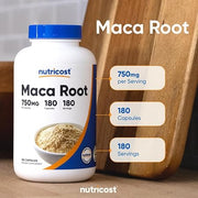 Nutricost Maca Root (Lepidium meyenii) 750mg, 180 Capsules, 180 Servings +