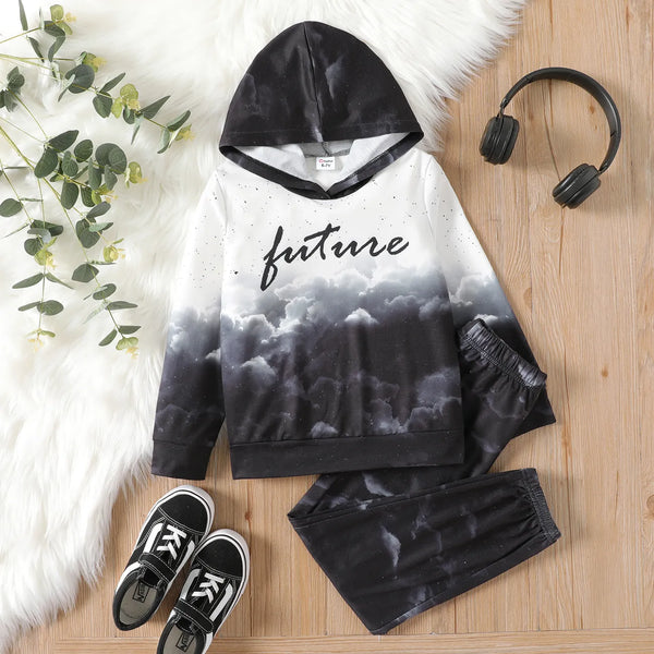 Pat Pat 2pcs Kid Boy Cloud Print Colorblock Hoodie Sweatshirt and Pants Set, 6-7T  +