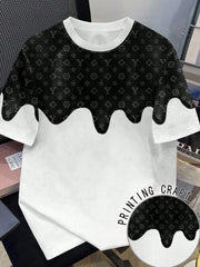 Men's Casual Retro Denim Floral Patchwork Print Round Neck Short Sleeve T-Shirt