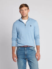U.S. Polo Blue Men's Funnel Neck Quarter Zip Knit Jumper, S +