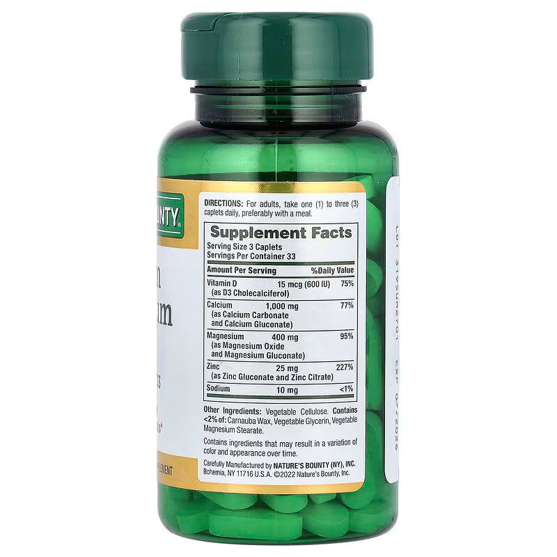 Nature's Bounty, Calcium Magnesium Zinc with Vitamin D3, 100 Coated Caplets >