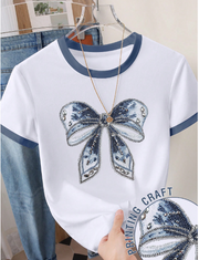 Shein Print Round Neck Short Sleeve Casual Streetwear Y2k T-Shirt, L -.