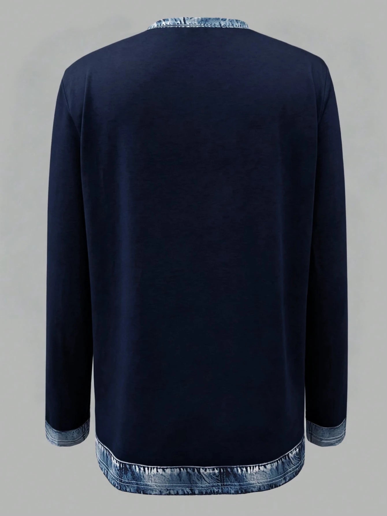 Women's Casual Denim-Effect Patch Print Long Sleeve T-Shirt