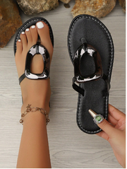 Shein Sandals, Summer Outdoor Wear Metal Buckle Flat Flip Flops>