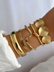 Shein 5pcs/Set Vintage Elegant Geometric Asymmetrical Wave Knotted Metal Disk Bangle Bracelet>