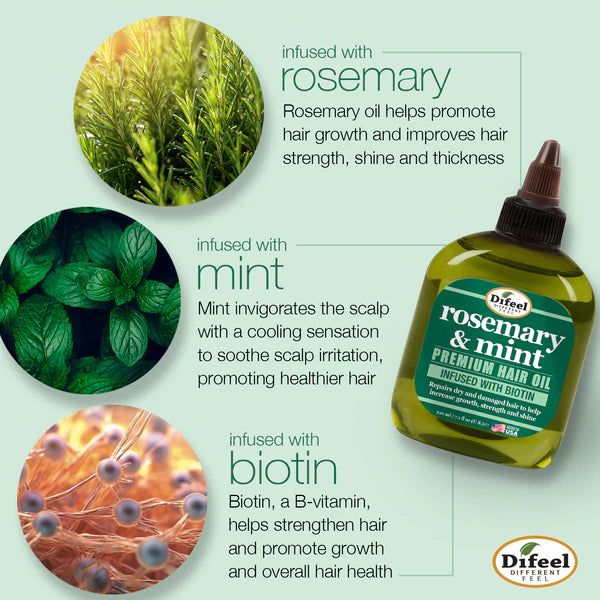 Difeel Rosemary and Mint Premium Hair Oil with Biotin, 75ML +