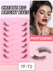 Shein 7pairs/Set Casual Daily Wear Transparent Stem 3d Cross Design Eyelashes, 7F-T2 +
