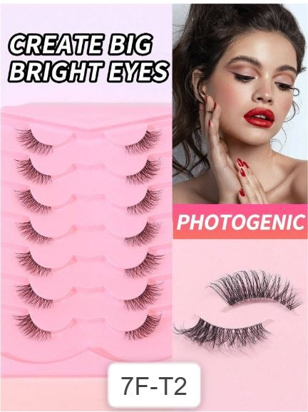 Shein 7pairs/Set Casual Daily Wear Transparent Stem 3d Cross Design Eyelashes, 7F-T2 +