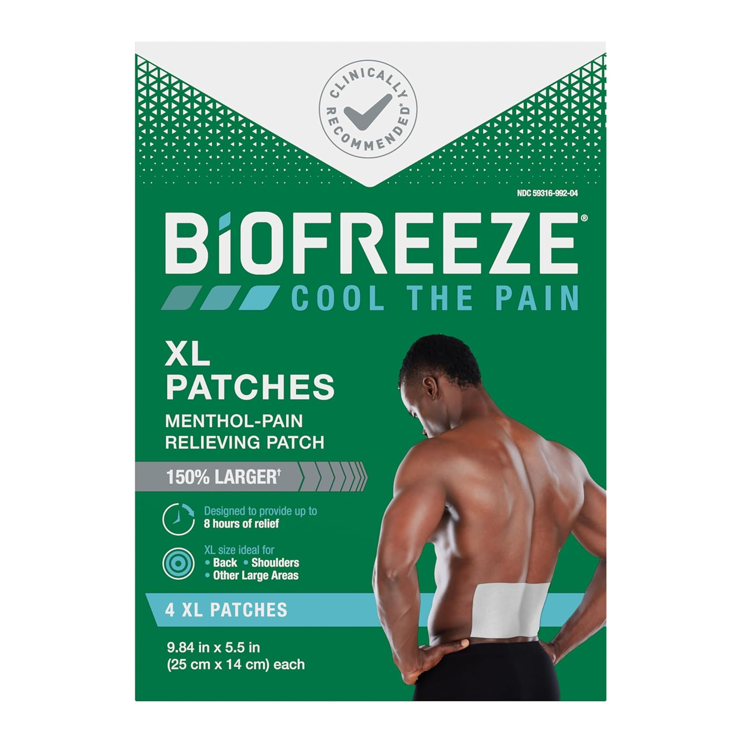 Biofreeze XL Menthol Pain Relieving Patches, 4 Patches 2 Sizes Up To 8 Hours