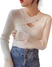 Shein Women's Long Sleeved Pullover Cross V-neck Base Coat Casual Knitting Clothing, XL -.