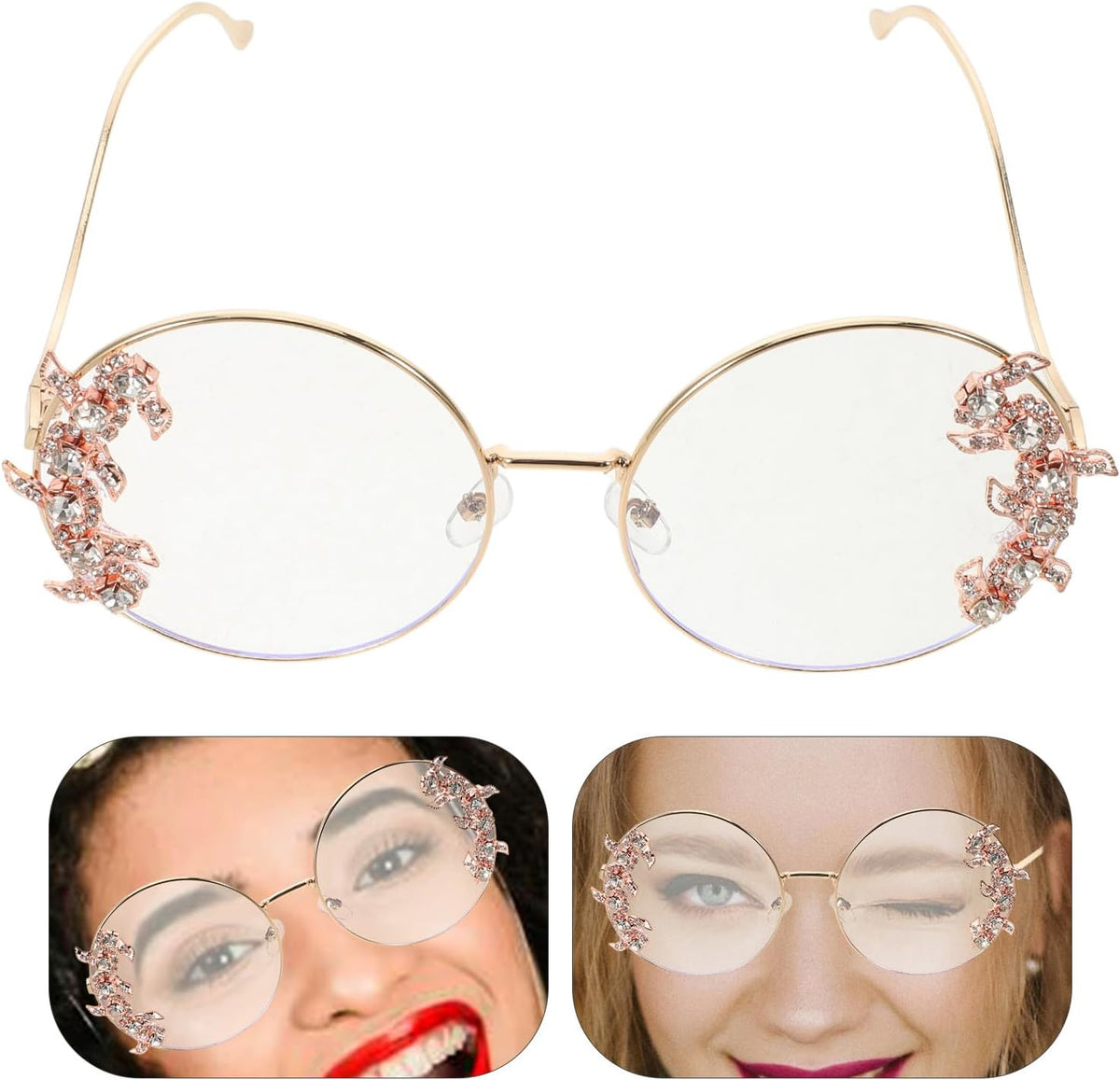 Women's Bohemian Colorful Metal Rhinestone Round Sunglasses