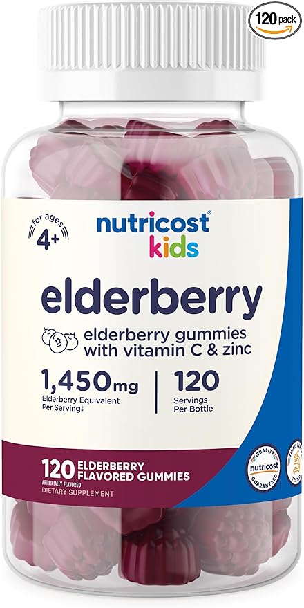Nutricost Kids Elderberry Gummies (50mg) with Zinc & Vitamin C 120 Gummies - Gluten Free, No Corn Syrup +