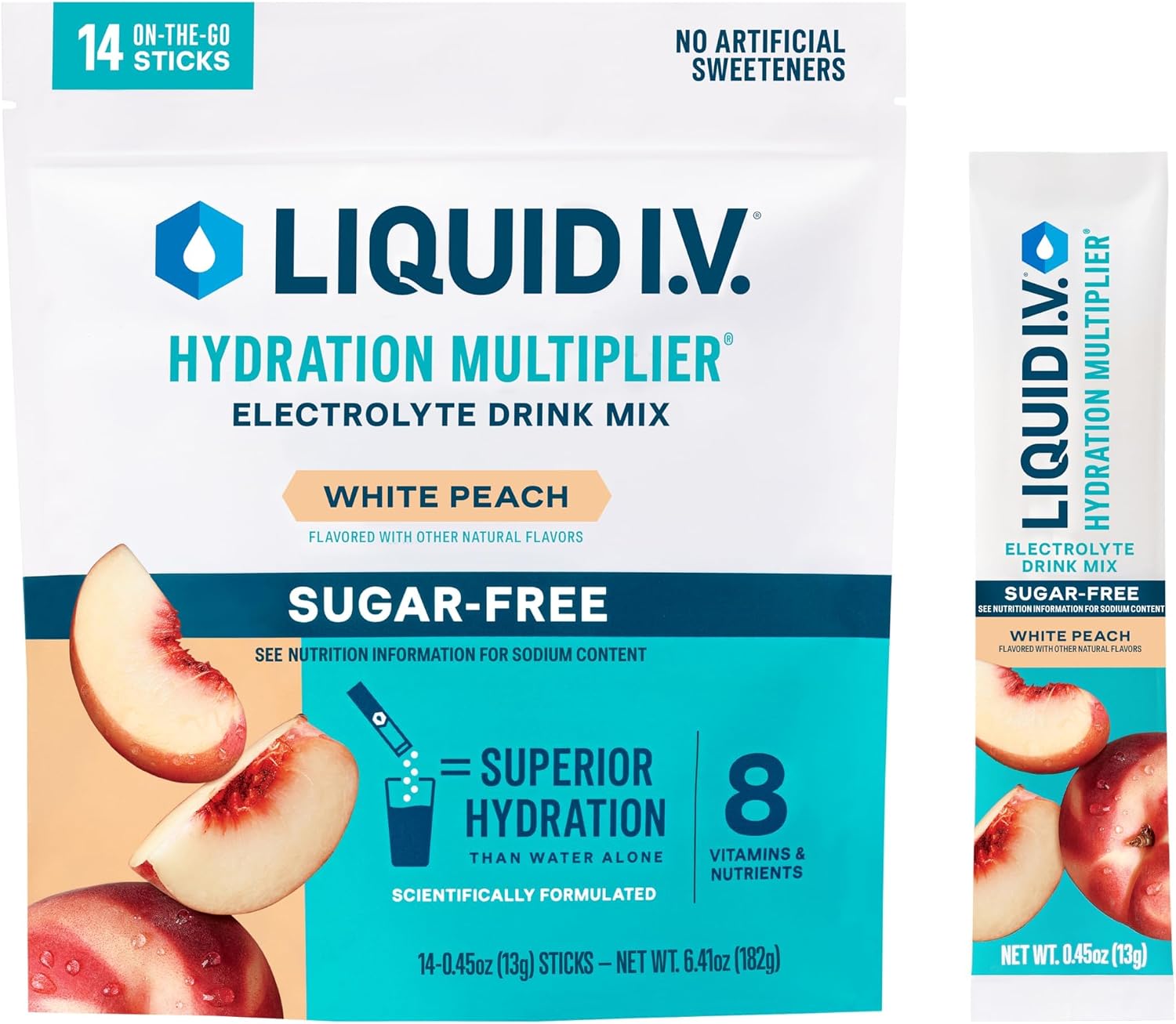 Liquid I.V.® White Peach Sugar-Free Hydration Multiplier® Powdered Electrolyte Drink Mix, 15 Ct Packets