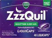 Vicks ZzzQuil Sleep Aid Liquicaps, Diphenhydramine HCl, Over-the-Counter Medicine, 48 Count
