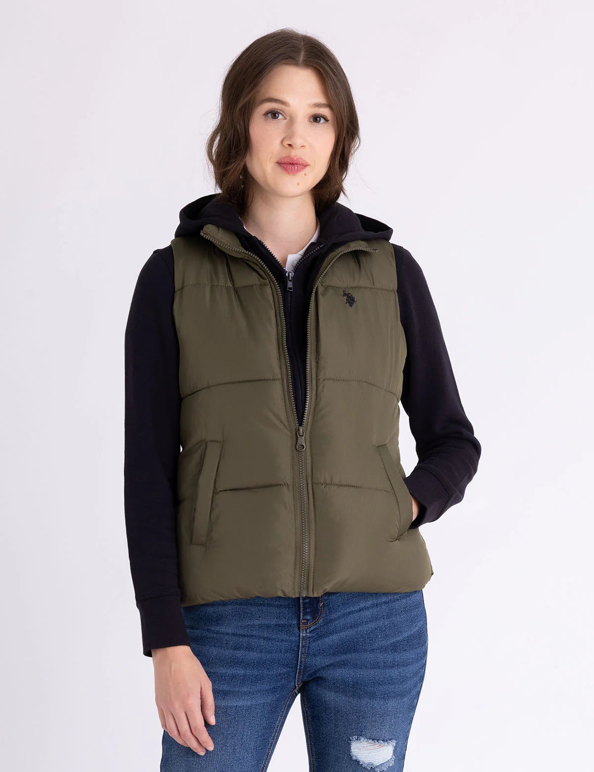 U.S. Polo Classic Puffer Vest with Zip Pockets, S -.