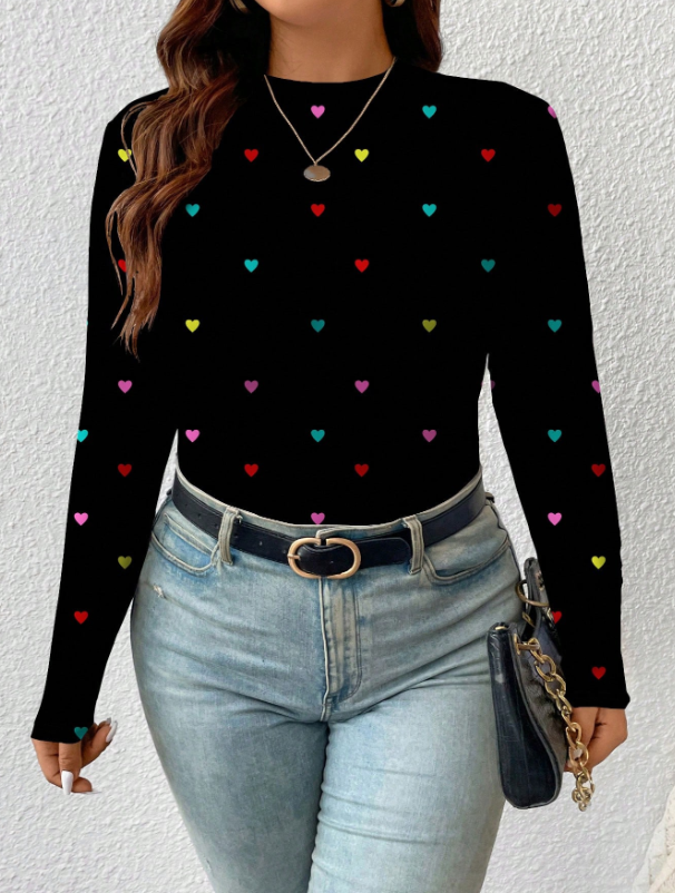 Shein Frenchy Plus Size Casual Simple Stripe Round Neck Long Sleeve T-Shirt, 0XL>