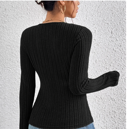Shein Lace Up Front Ribbed Knit Tee, M -.