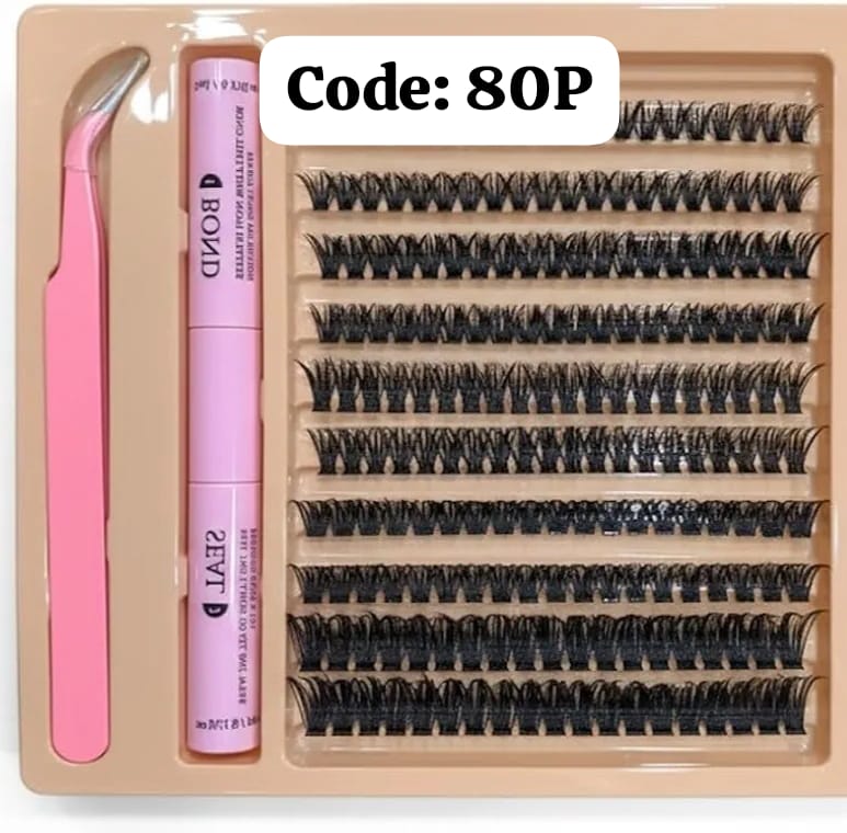Shein Lash Extension Kit, Individual Lashes with Lash Glue Bond and Seal, 180 Cluster Lashes, Code: 80P Orange +