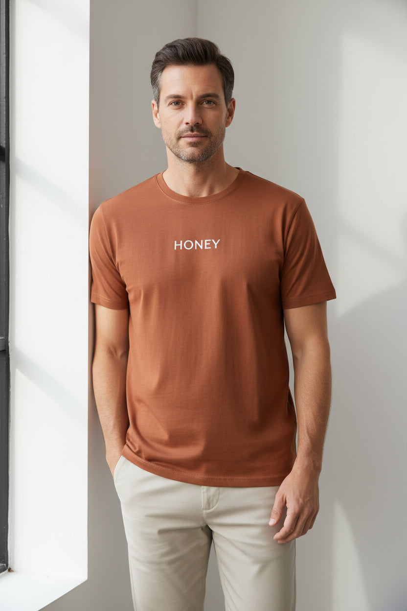 Shein Honey Print Short Sleeve T-shirt, XL >