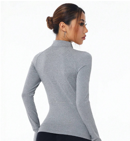 Shein Sports Color Block Trim Collar Fitted Sports Long Sleeve Sweatshirt, M -.
