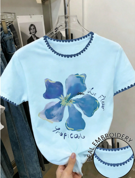 Shein Vacation Floral Print T-Shirt, L -.