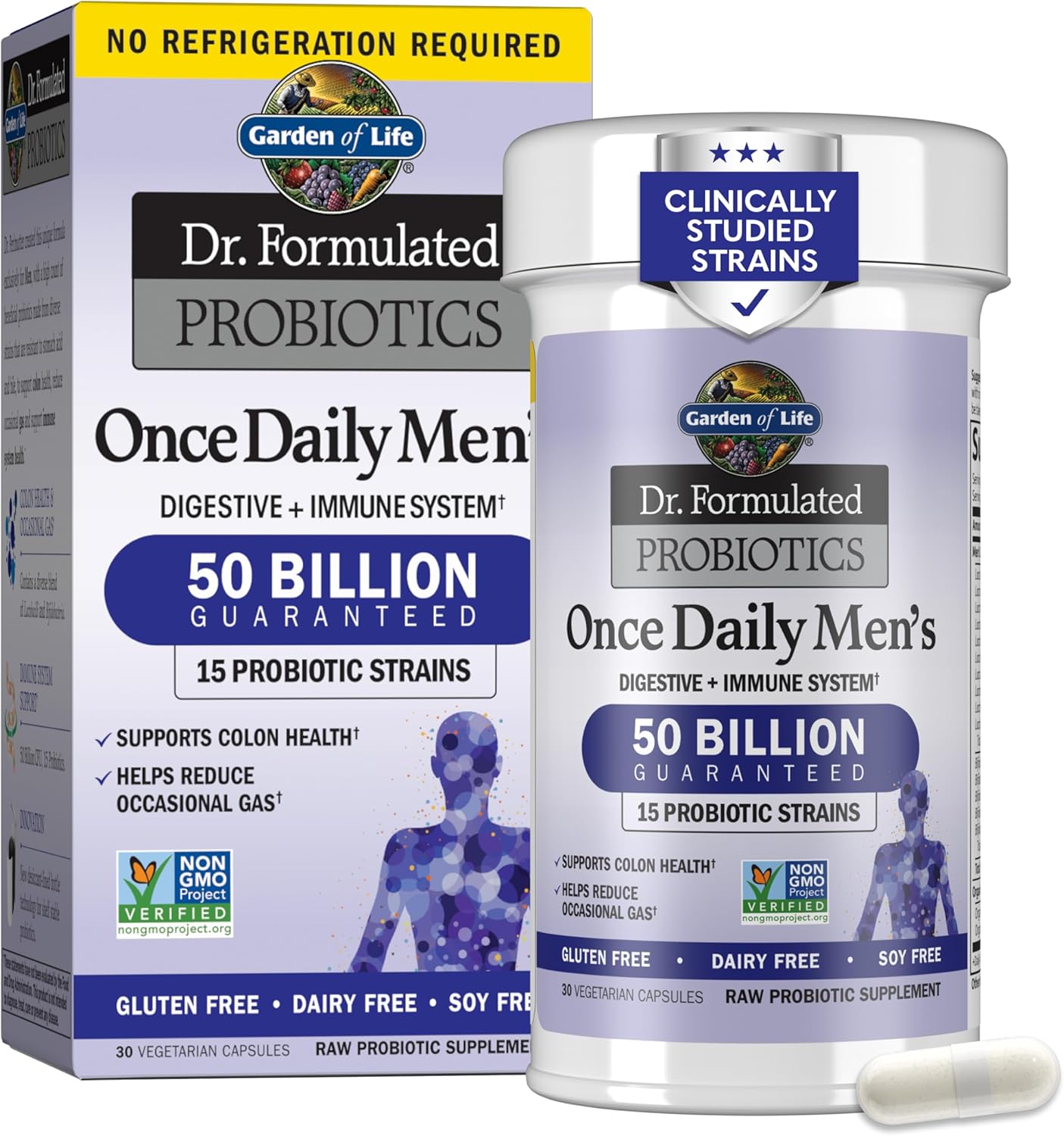 Garden of Life Probiotics for Men Dr Formulated 50 Billion CFU 15 Probiotics + Organic Prebiotic Fiber for Digestive, Colon & Immune Support, Daily Gas Relief, Dairy Free, Shelf Stable, 30 Capsules