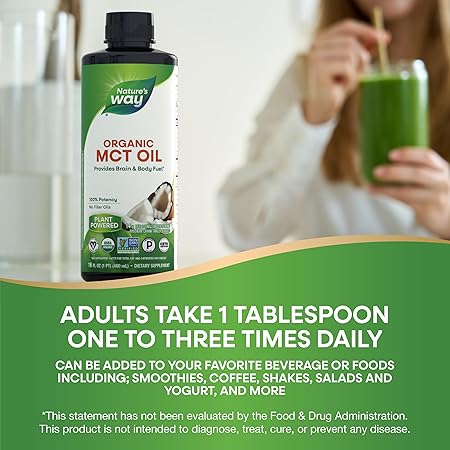 Nature's Way Non-GMO, Gluten-free Organic MCT Oil From Coconut, 14g, 16fl. oz +