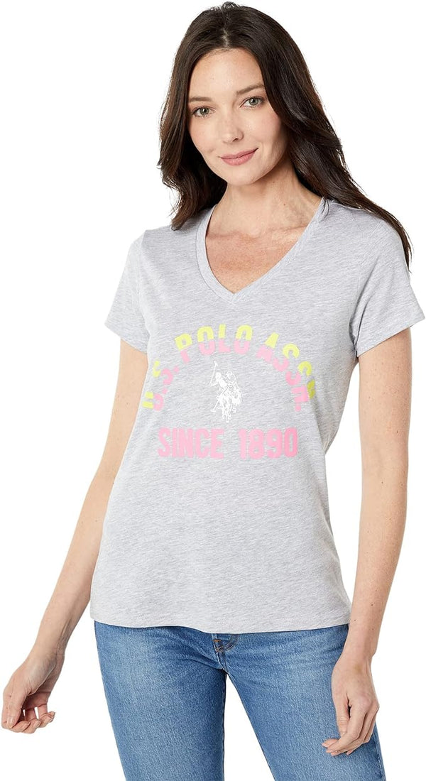 U.S. Polo V-Neck Arched Logo Graphic Tee, L /#