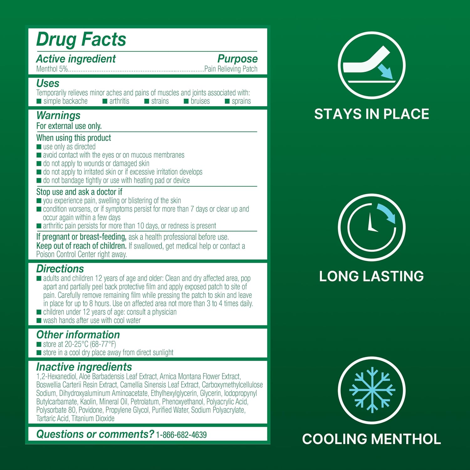 Biofreeze XL Menthol Pain Relieving Patches, 4 Patches 2 Sizes Up To 8 Hours