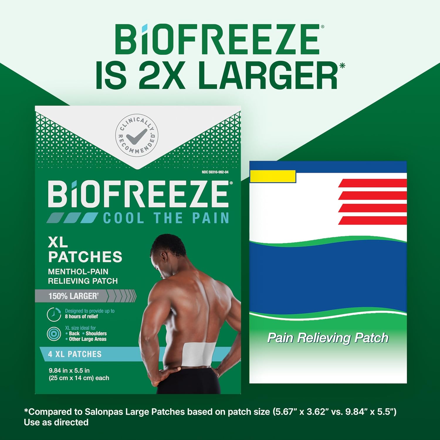 Biofreeze XL Menthol Pain Relieving Patches, 4 Patches 2 Sizes Up To 8 Hours
