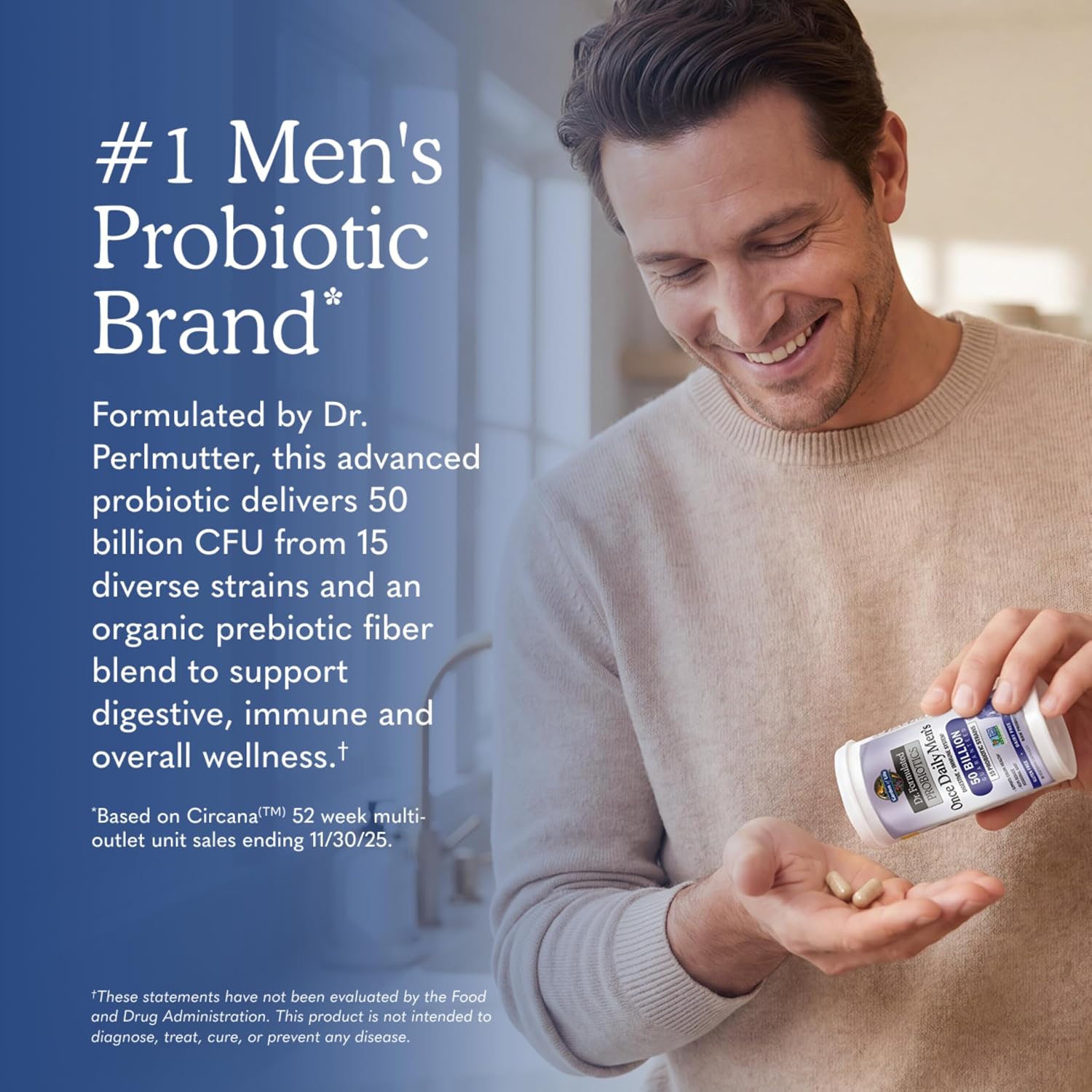 Garden of Life Probiotics for Men Dr Formulated 50 Billion CFU 15 Probiotics + Organic Prebiotic Fiber for Digestive, Colon & Immune Support, Daily Gas Relief, Dairy Free, Shelf Stable, 30 Capsules