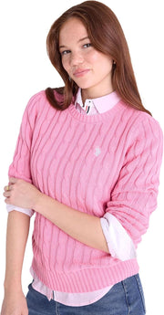 U.S. Polo Women's Striped Crew Neck Ribbed Sweater - Soft Knit, M +