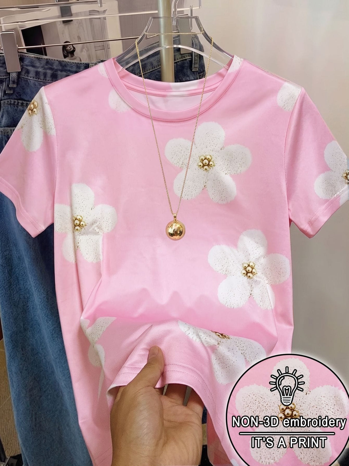 Women's Floral Print Casual Cute Short Sleeve T-Shirt