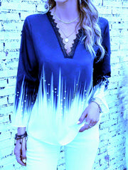 Shein Colorblock Lace Trim Blouse, XL -.