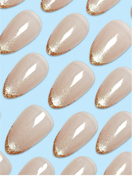 Shein 24Pcs Almond Nude Colour Shiny Cat Eye Nail>