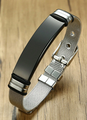 SHEIN 1pc Stainless Steel Mesh Bracelet, Black, Length 17-22cm, For Men