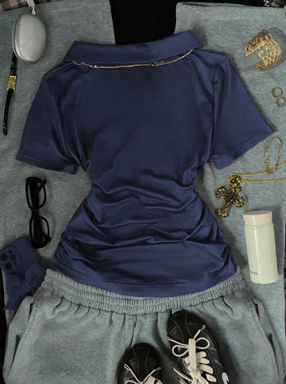 Shein Retro 2000s Polo Collar T-Shirt, XS -.