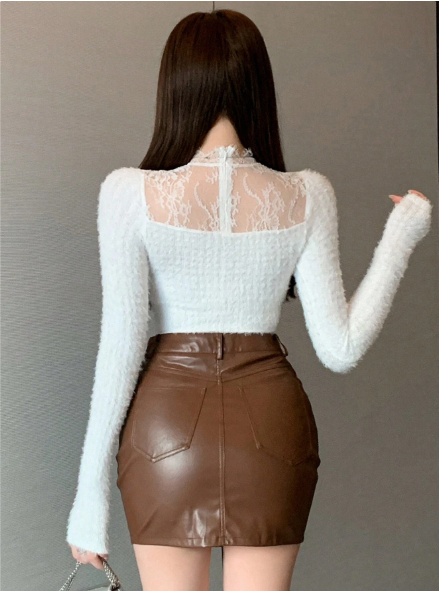 Shein Lace Patchwork Long Sleeve T-Shirt, L -.