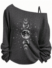 Shein Plus Size Star & Moon Pattern Sleeveless Shoulder Strap Long Sleeve T-Shirt, 3XL>