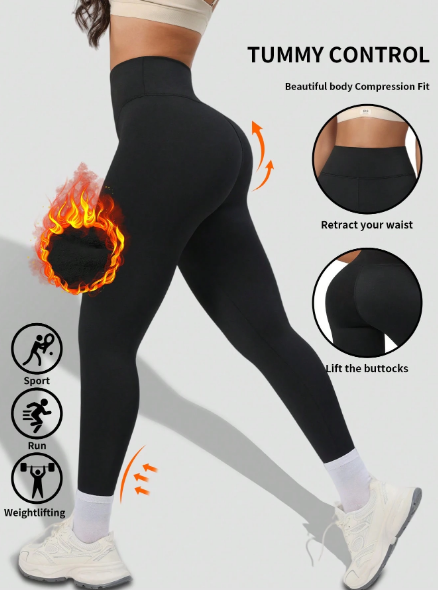 Shein 1 Set Thermal Lined Sports Pants,Fitness Slimming Waist Leggings, M -.