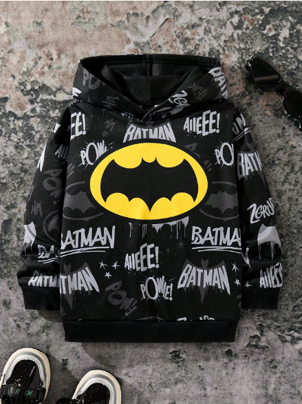 Shein Young Boy Streetwear Casual Sports Loose Fit Bat Graphic Letter Print Hooded Sweatshirt, 7T -.