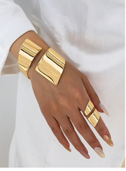 Shein 1 Set Gold Geometric Bangle Bracelet & Ring Jewelry Set, Matching Bracelet & Ring