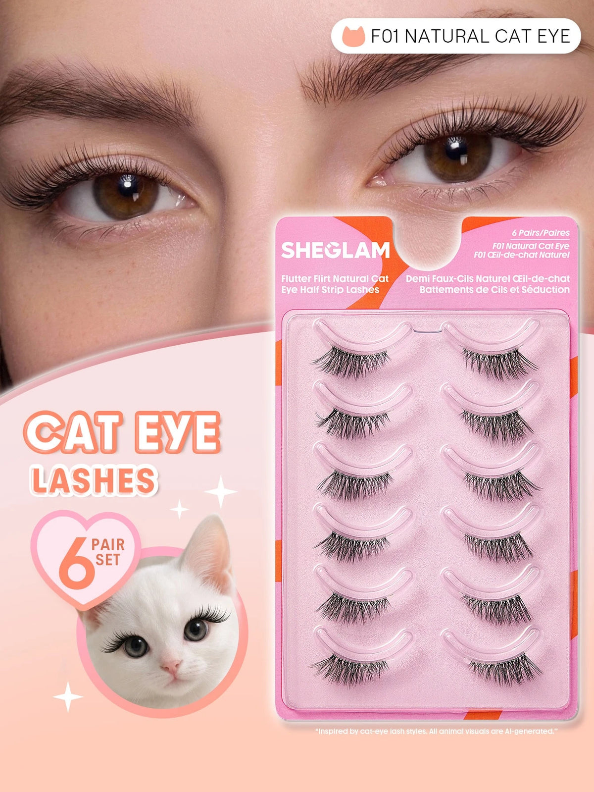 Women's Natural Cat Eye Half Strip False Eyelash Set