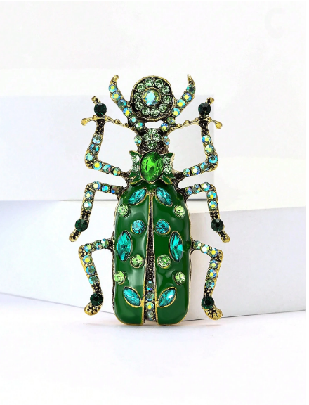 Shein Luxury Crystal Enamel Beetle Brooch Exquisite Insect Pin >