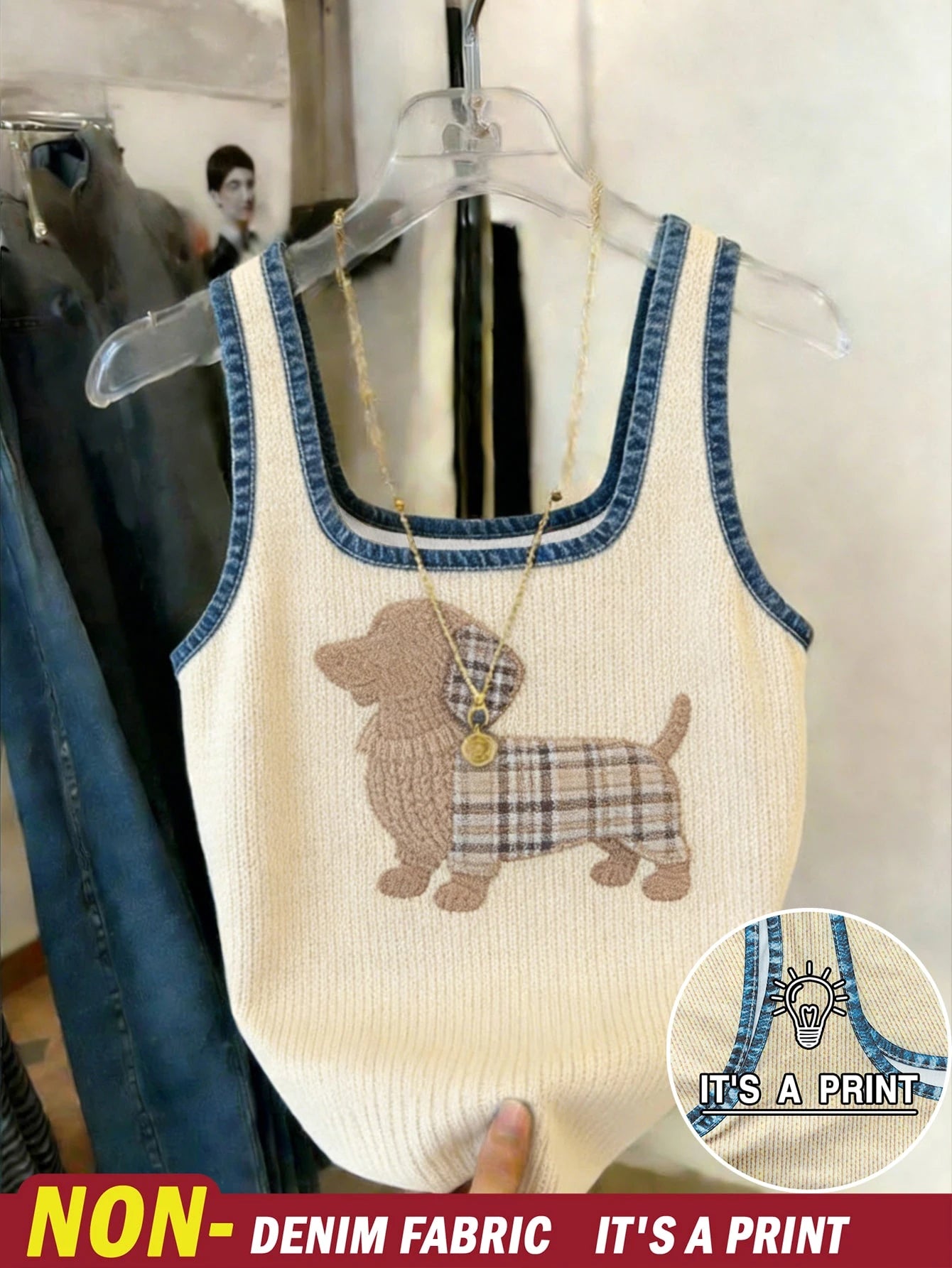 Women's Casual Dog Print Scoop Neck Fitted Tank Top Apricot