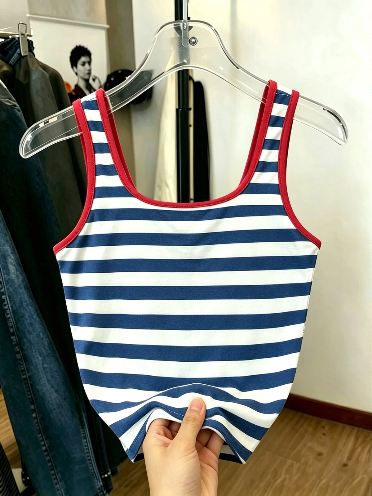 Women's Striped Shrimp Print Fitted Camisole Top